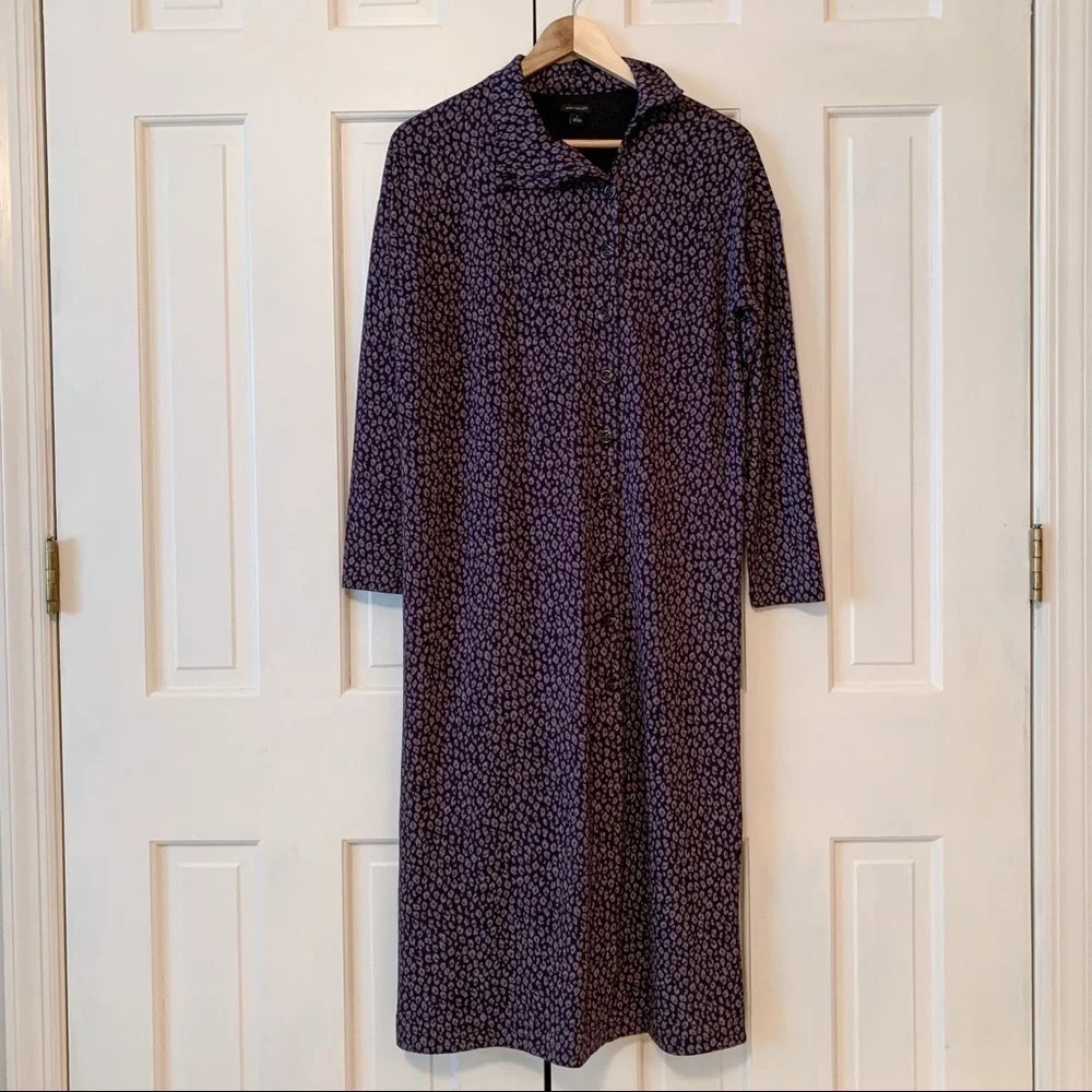 Ann Taylor Stretch Jersey Blue Button Midi Dress Size 4 Lagenlook Animal Print